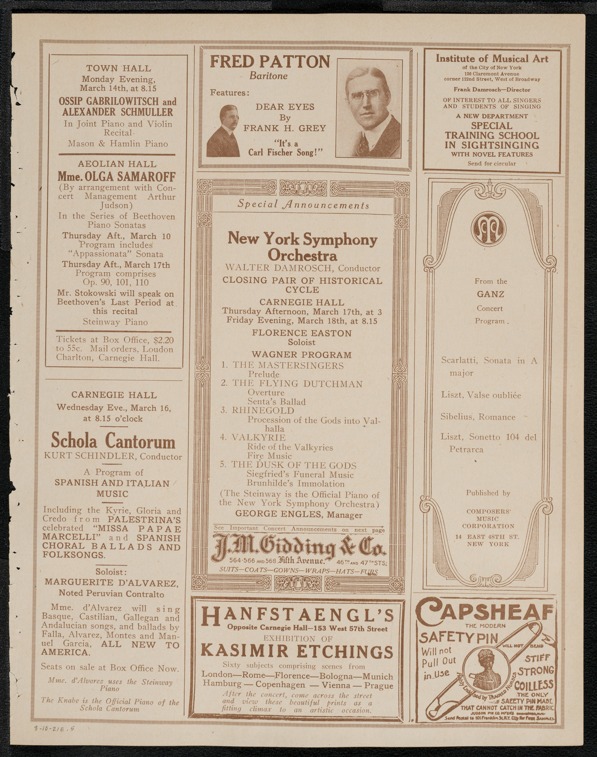 New York Philharmonic, March 10, 1921, program page 9