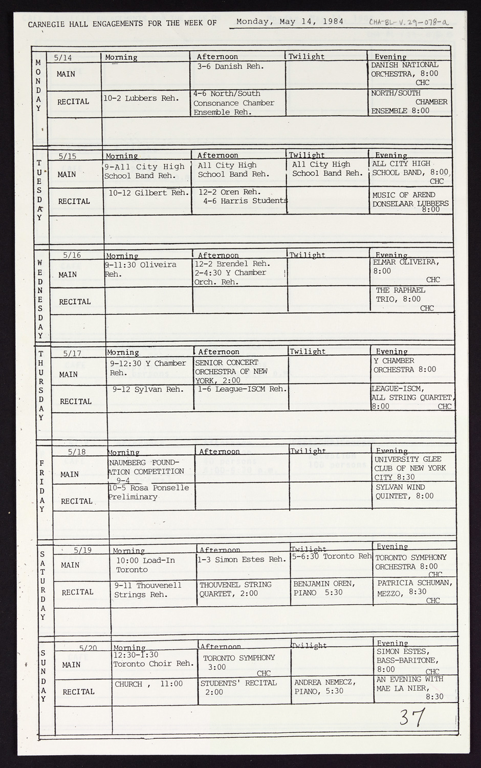 Carnegie Hall Booking Ledger, volume 29, page 78a