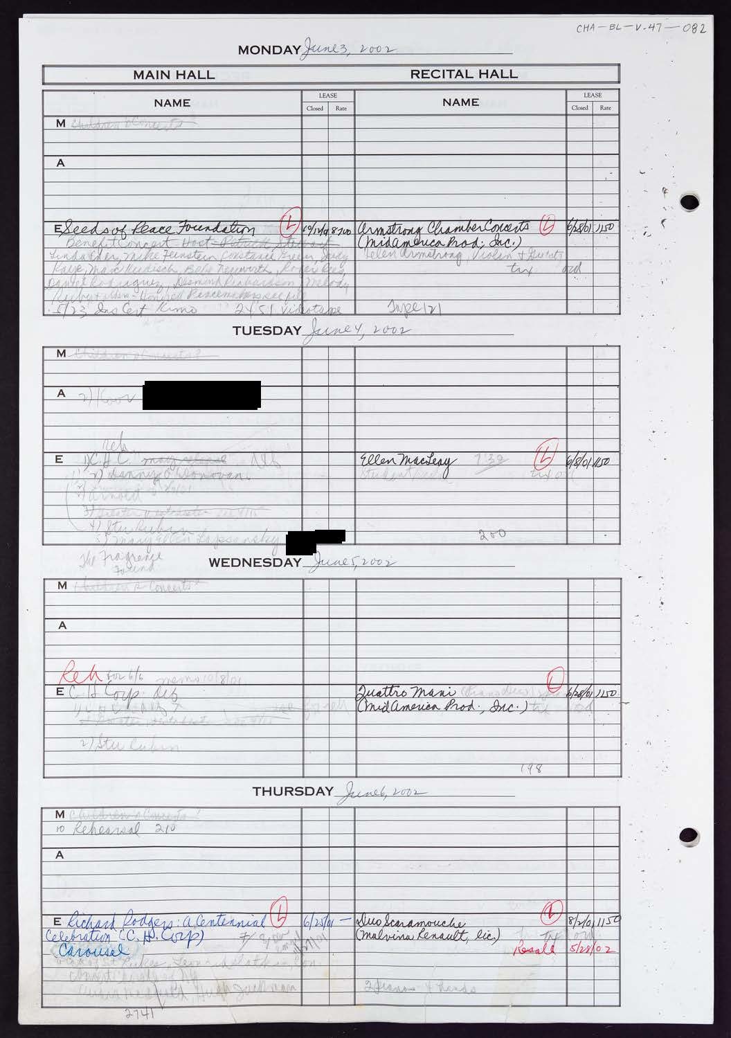 Carnegie Hall Booking Ledger, volume 47, page 82