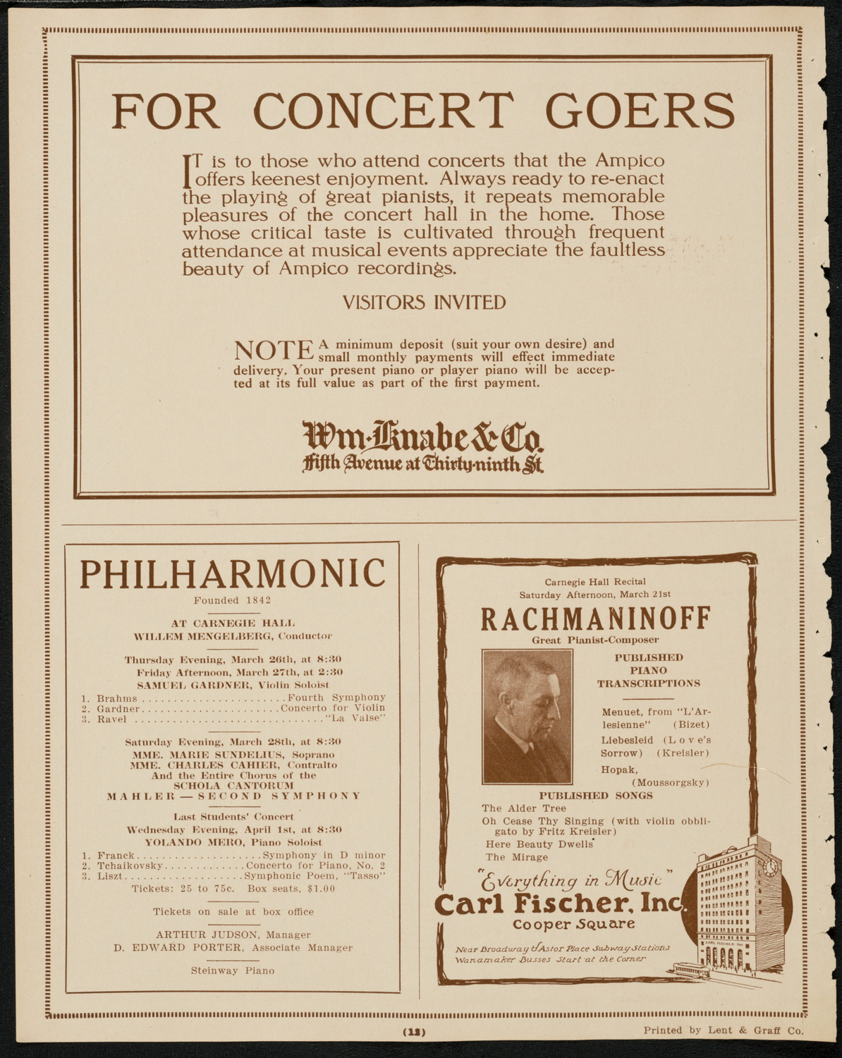 New York Philharmonic, March 22, 1925, program page 12