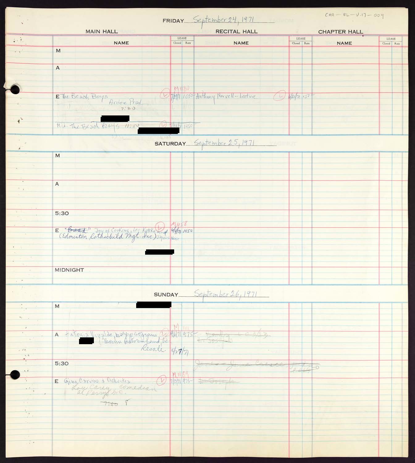 Carnegie Hall Booking Ledger, volume 17, page 9