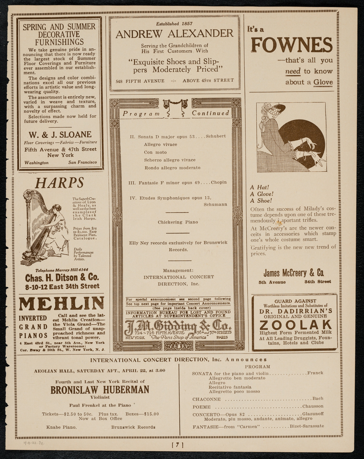 Elly Ney, Piano, April 11, 1922, program page 7