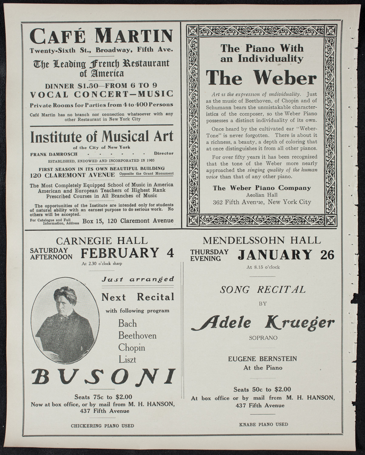 Edmond Clement, Tenor, January 18, 1911, program page 6