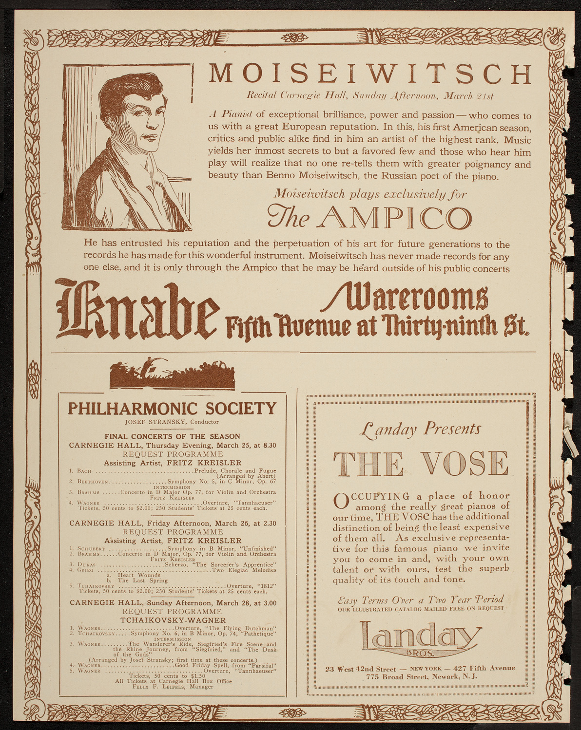 Benno Moiseiwitsch, Piano, March 21, 1920, program page 12