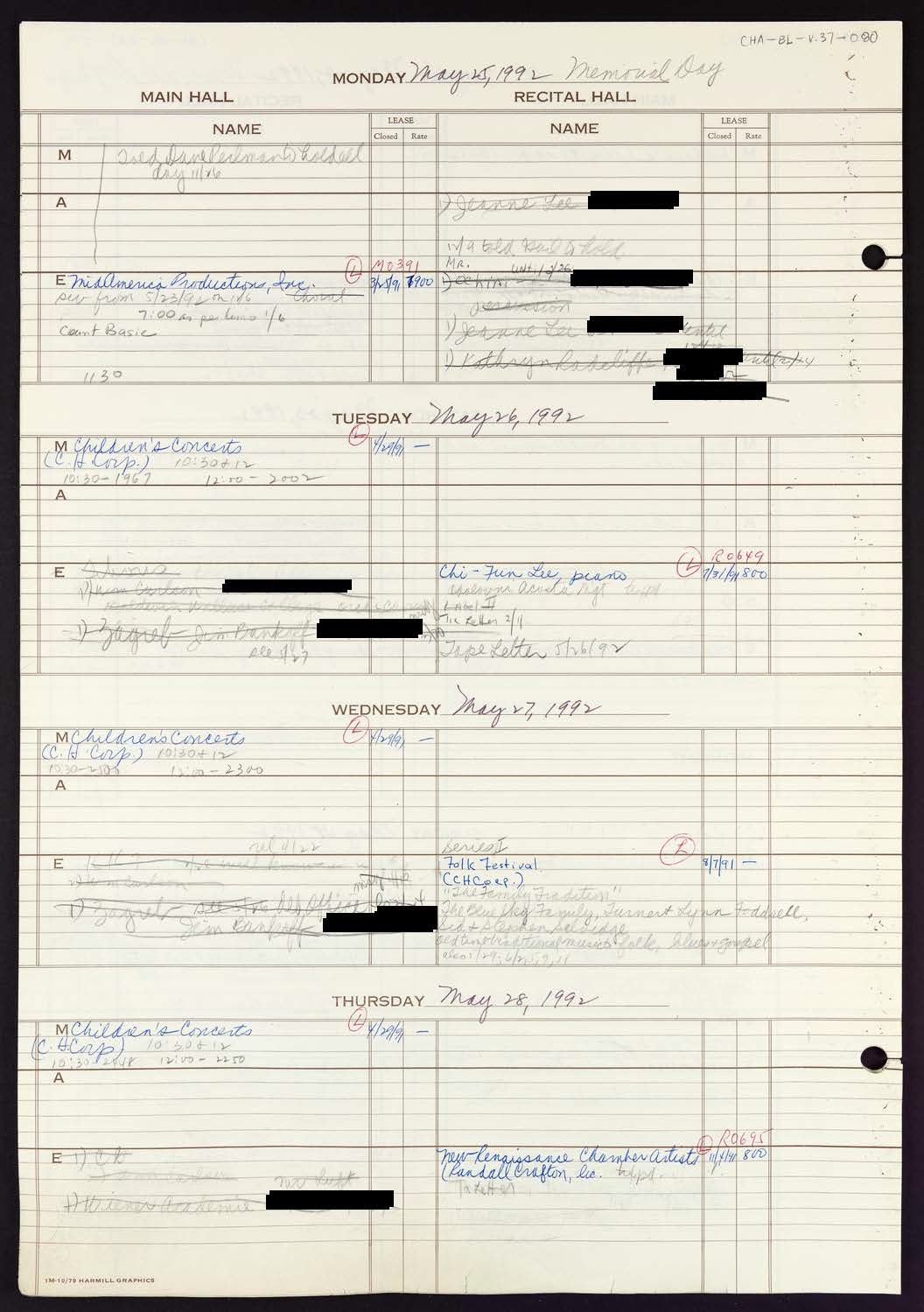 Carnegie Hall Booking Ledger, volume 37, page 80