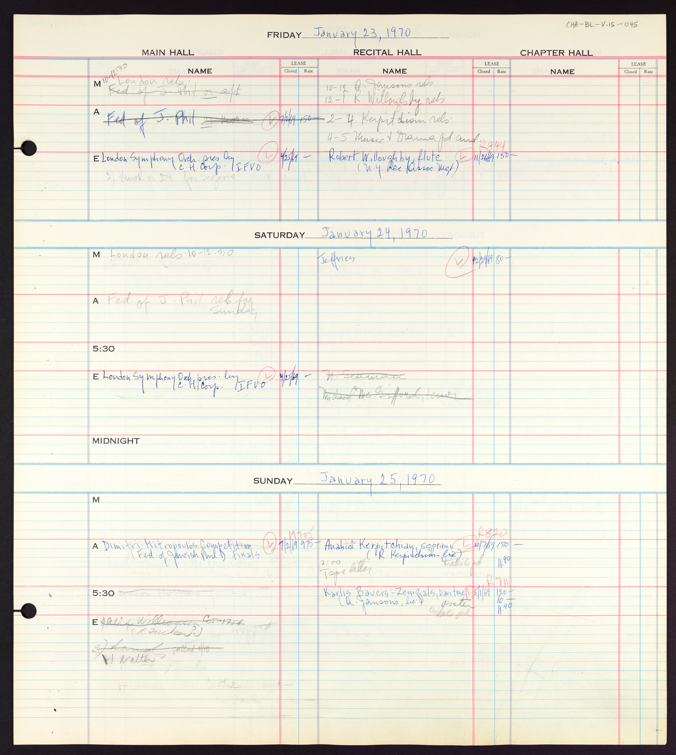 Carnegie Hall Booking Ledger, volume 15, page 45