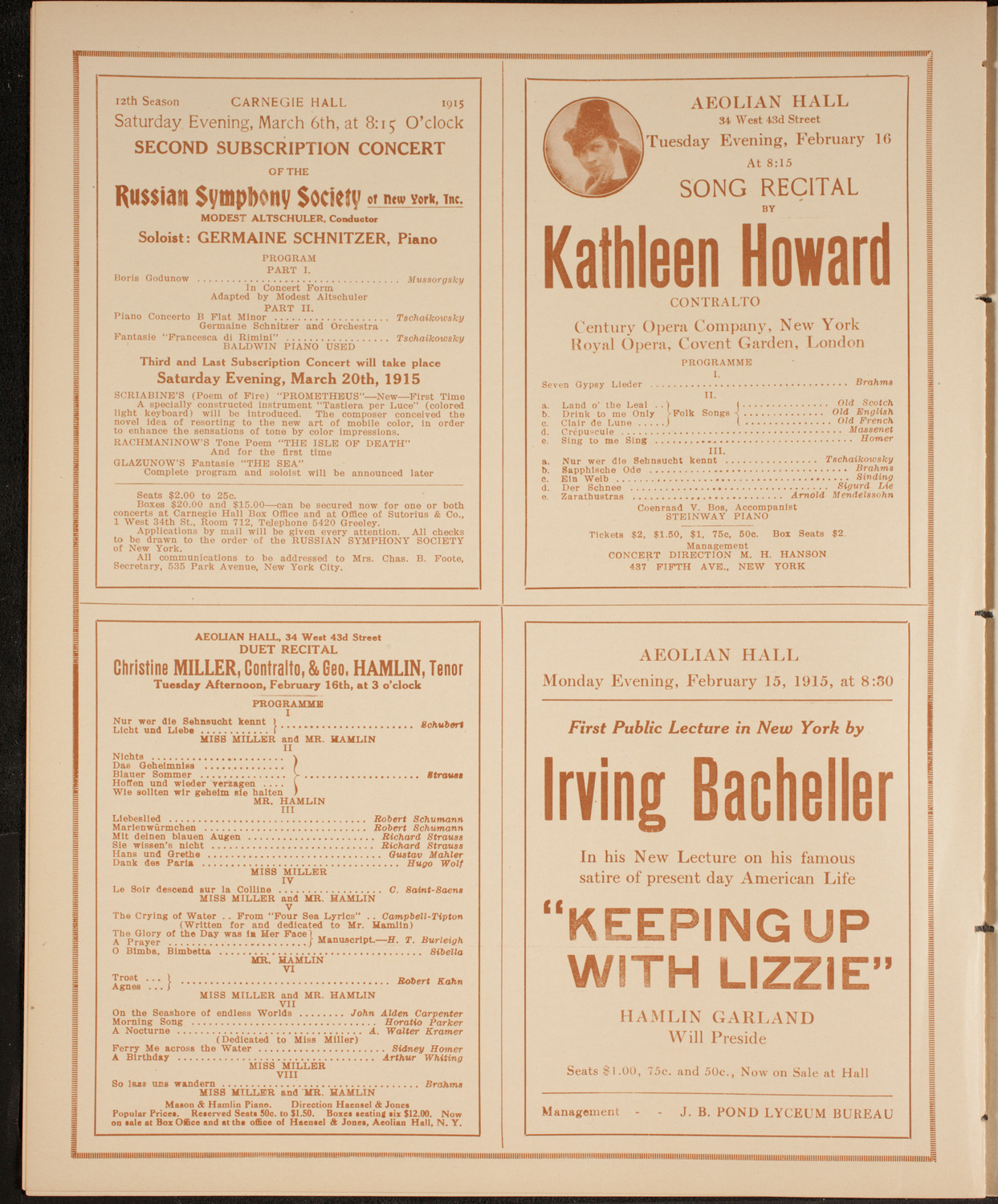 Russian Symphony Society of New York, February 13, 1915, program page 10