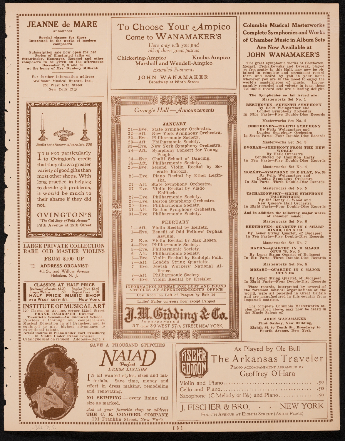 Eduard Zathureczky, Violin, January 20, 1925, program page 3