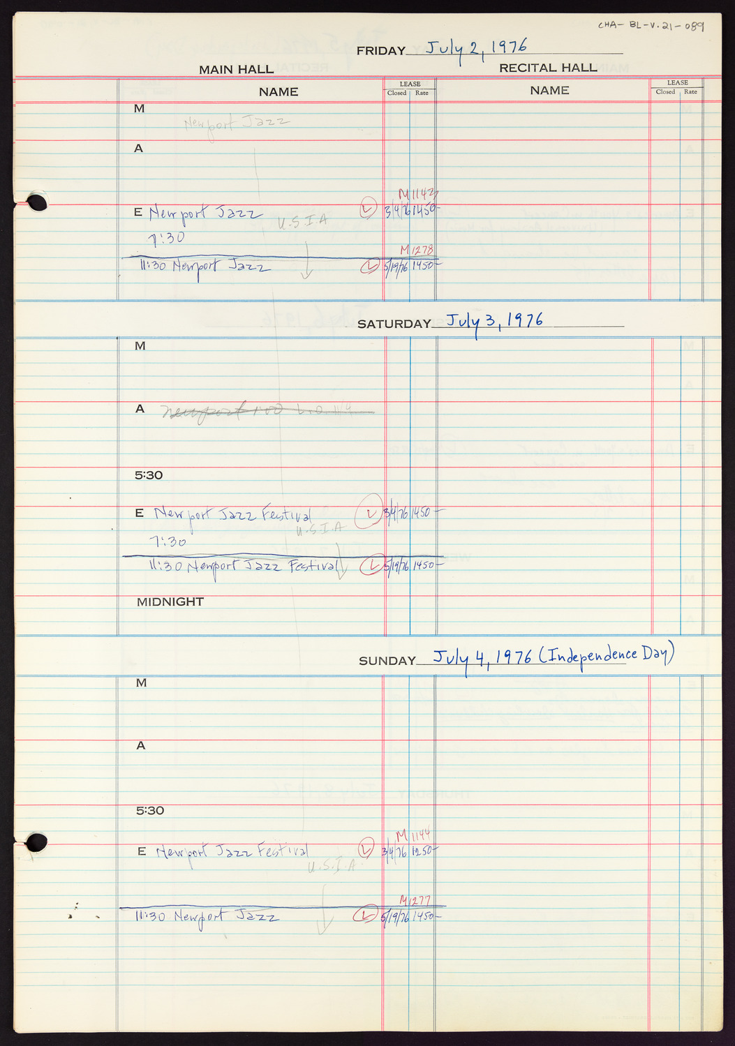 Carnegie Hall Booking Ledger, volume 21, page 89