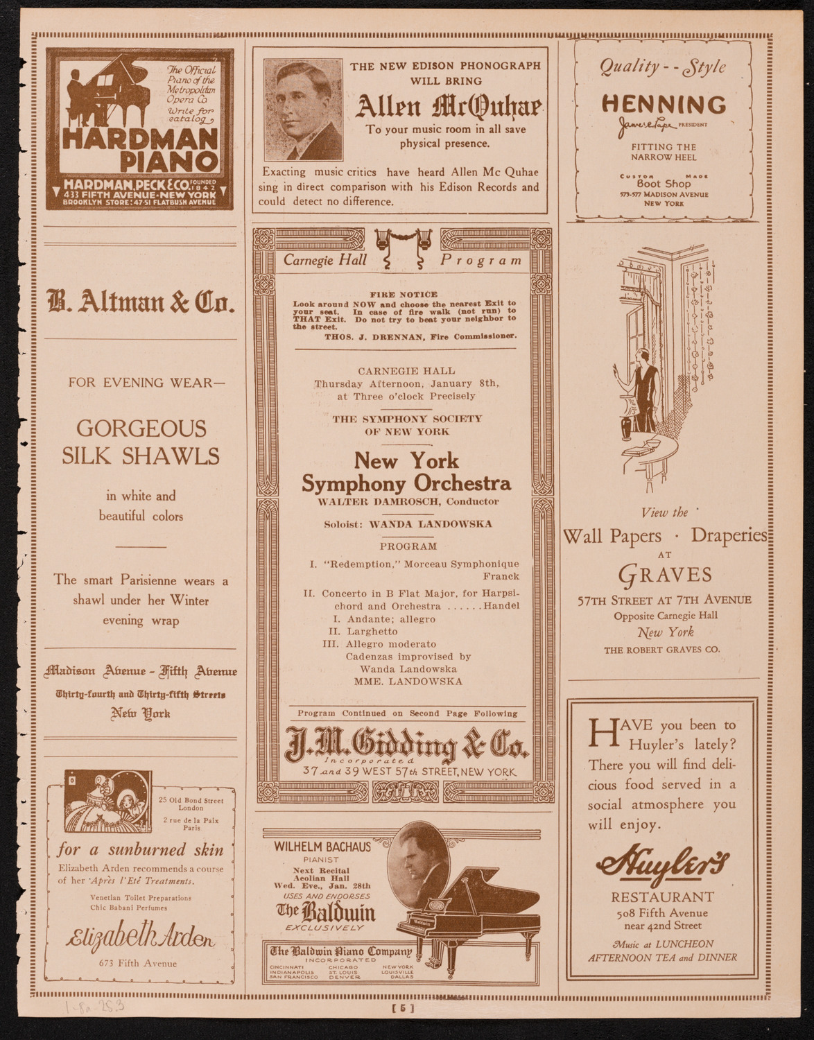 New York Symphony Orchestra, January 8, 1925, program page 5