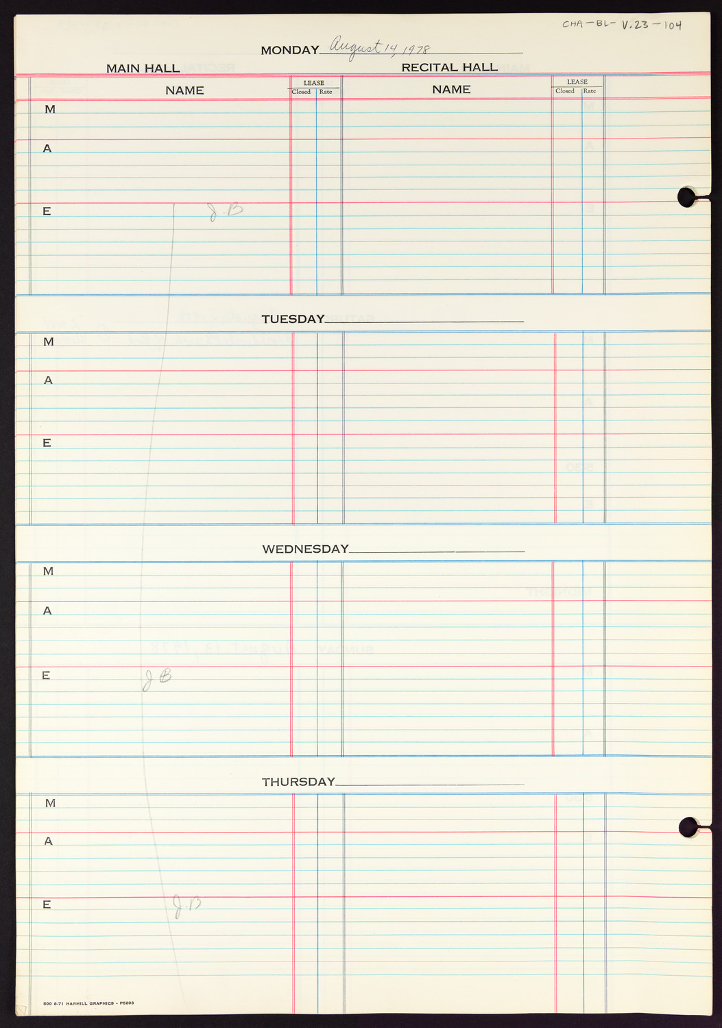 Carnegie Hall Booking Ledger, volume 23, page 104