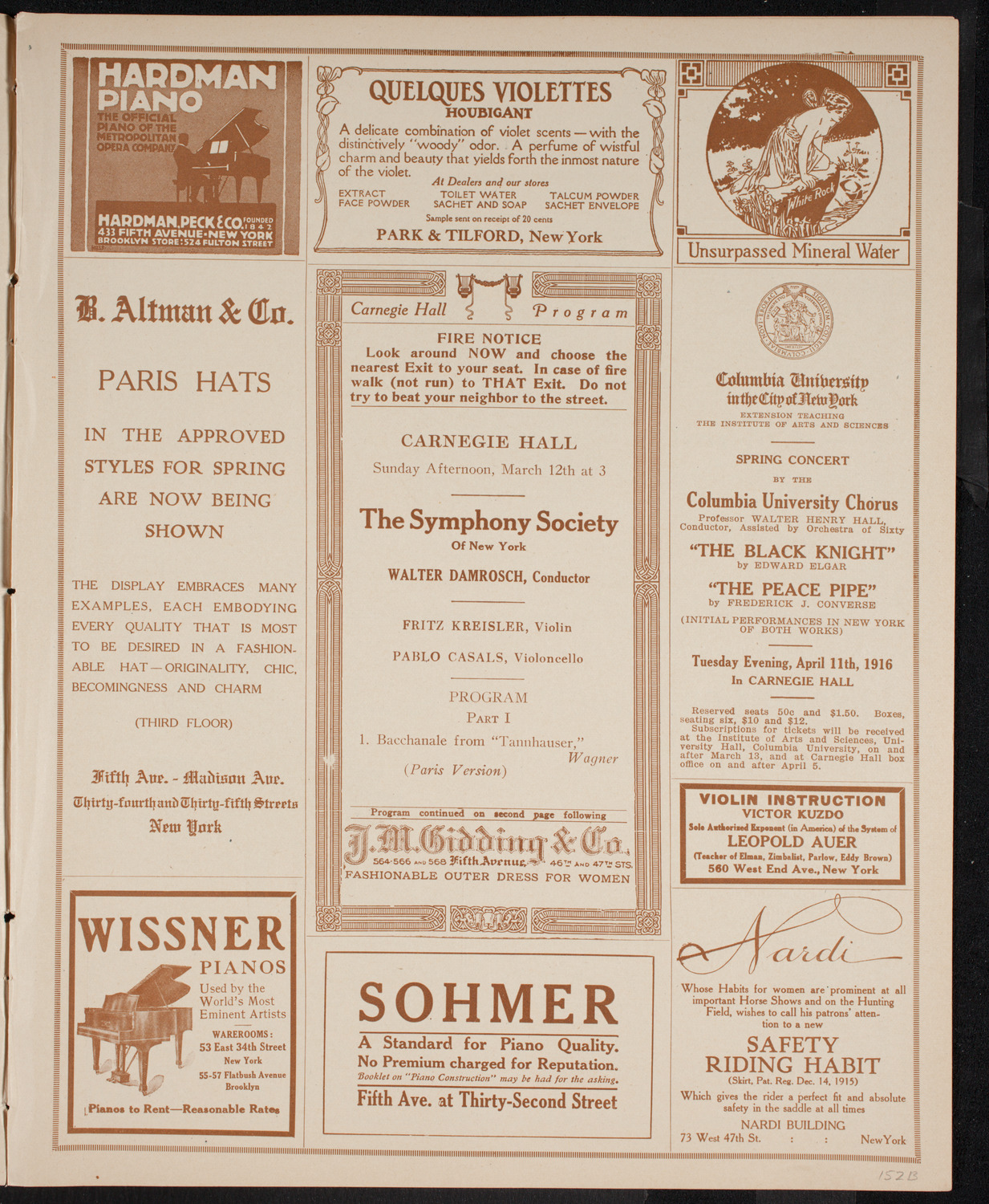 New York Symphony Orchestra, March 12, 1916, program page 5
