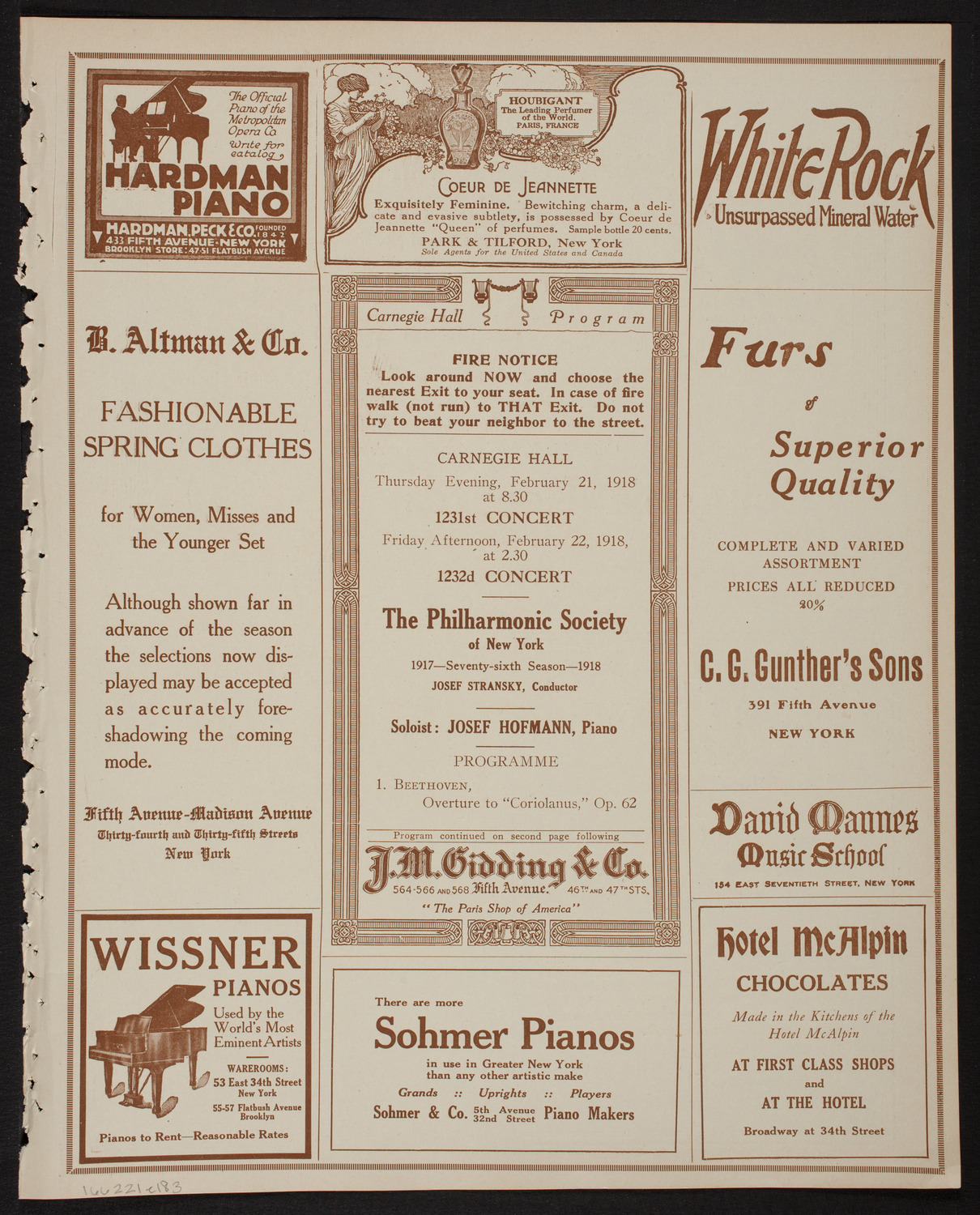 New York Philharmonic, February 21, 1918, program page 5