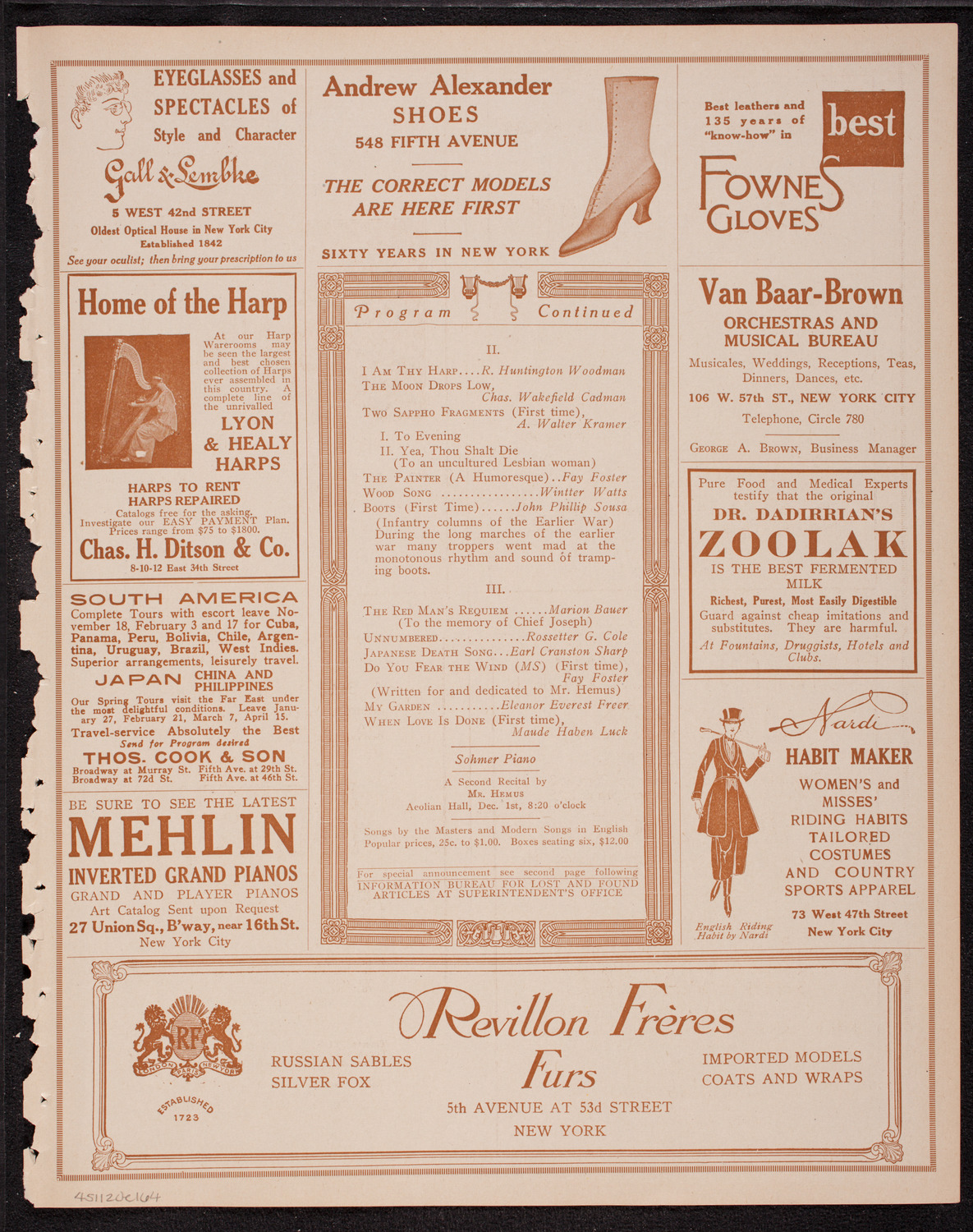 Percy Hemus, Baritone, November 20, 1916, program page 7