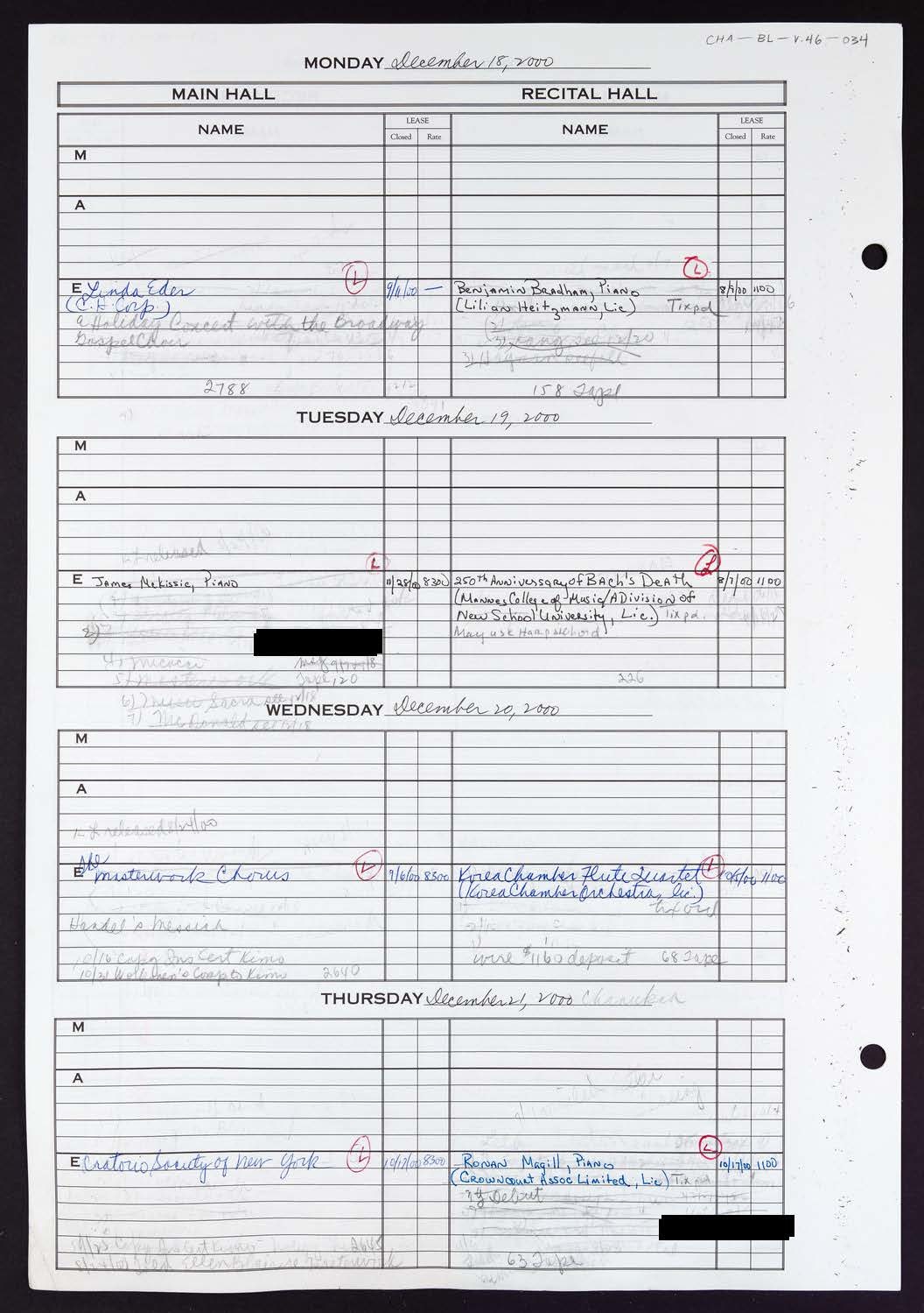 Carnegie Hall Booking Ledger, volume 46, page 34