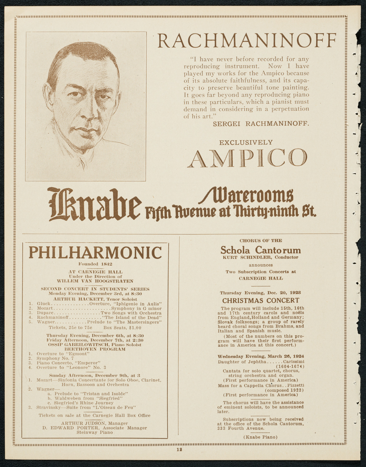 Sergei Rachmaninoff, Piano, December 2, 1923, program page 12