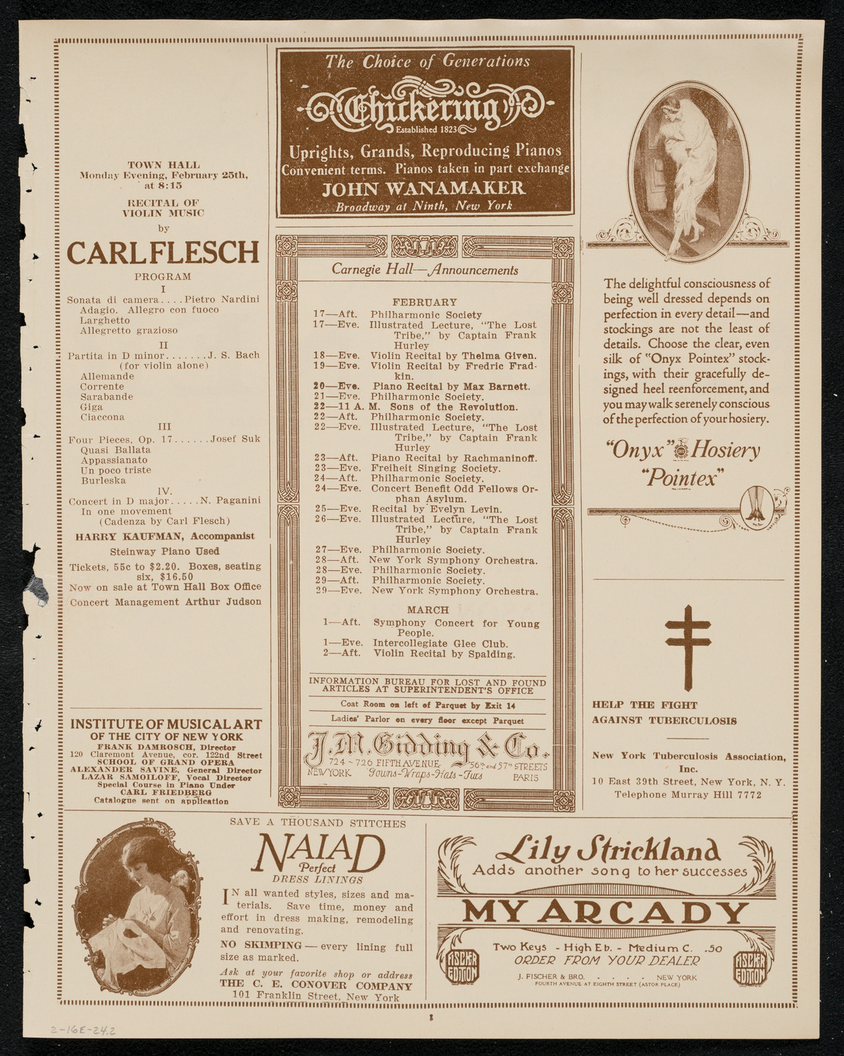 New York Philharmonic, February 16, 1924, program page 3