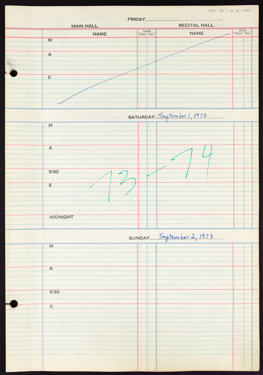 Carnegie Hall Booking Ledger, volume 19, page 1