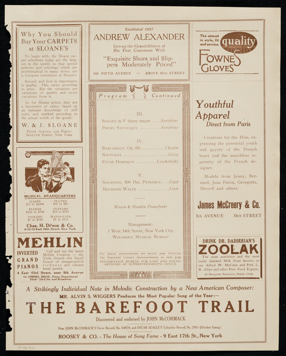 Ervin Nyiregyházi, Piano, October 18, 1920, program page 7