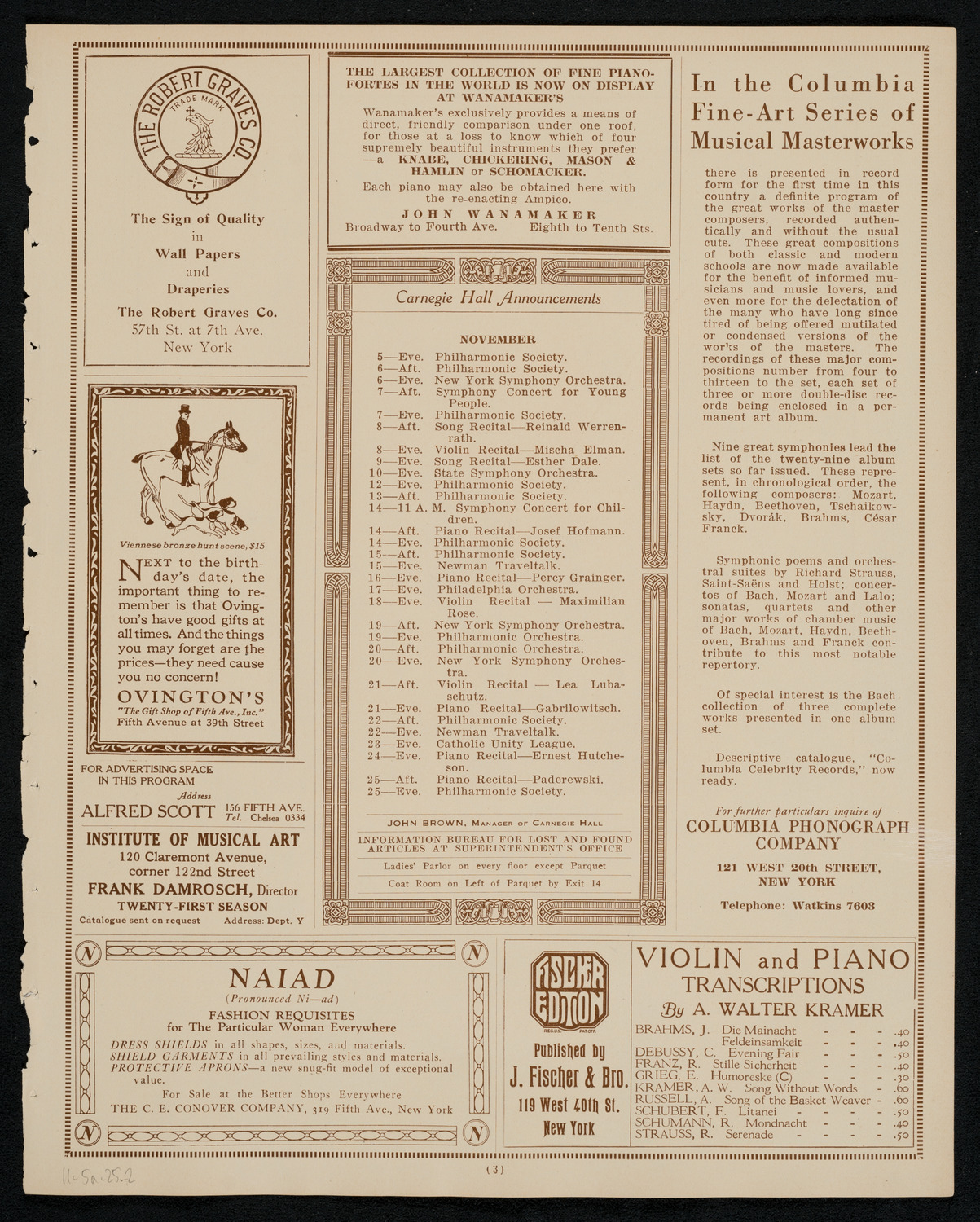 New York Symphony Orchestra, November 5, 1925, program page 3