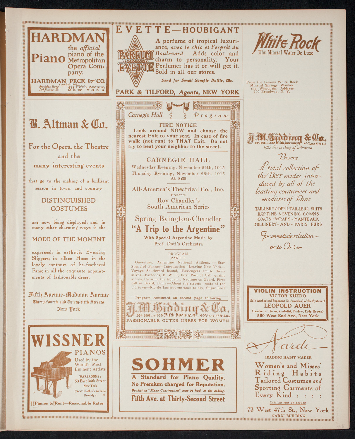 Roy Chandler's South American Series: Spring Byington-Chandler "A Trip to the Argentine", November 24, 1915, program page 5