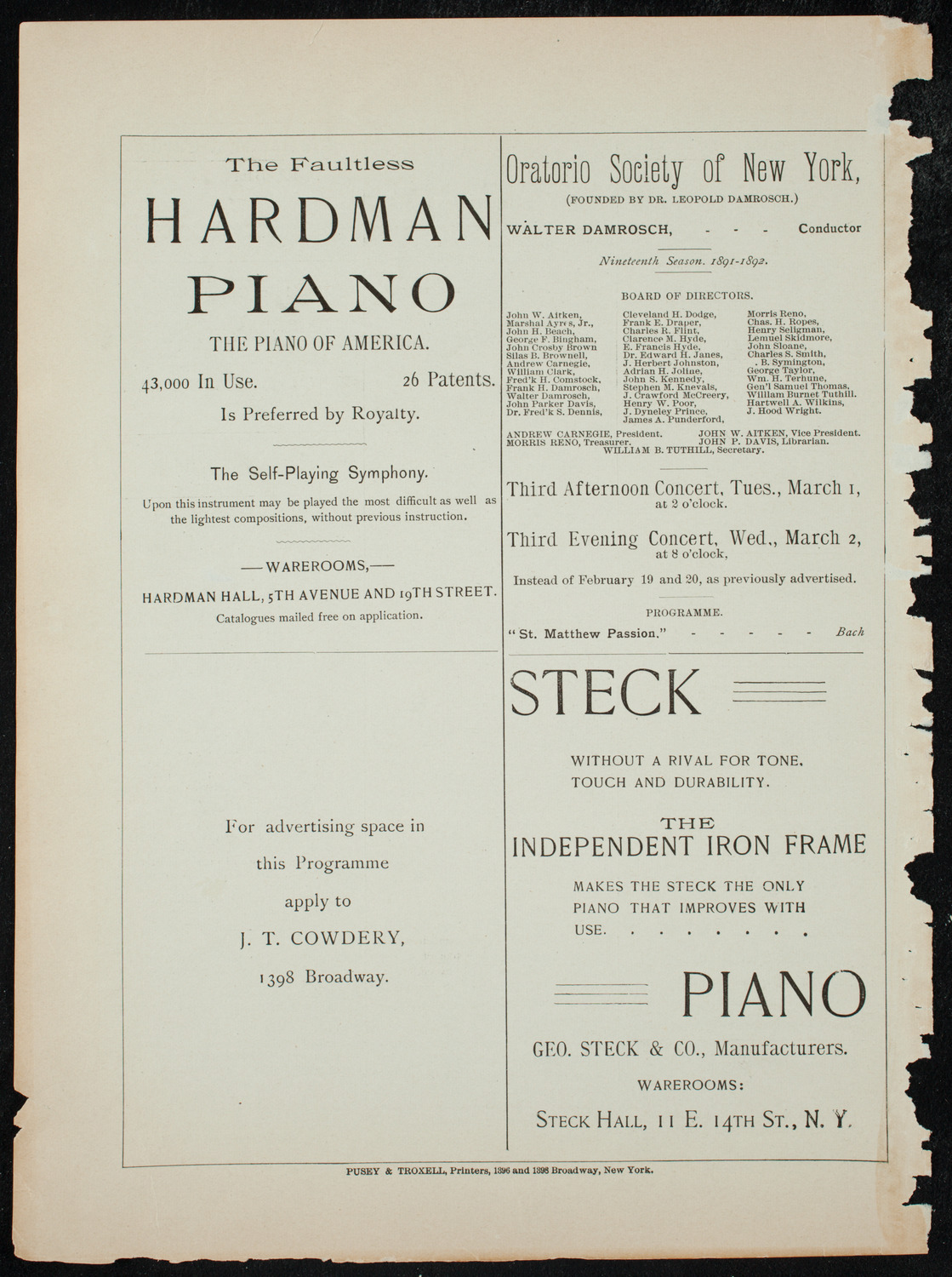 Kneisel Quartet, January 15, 1892, program page 12