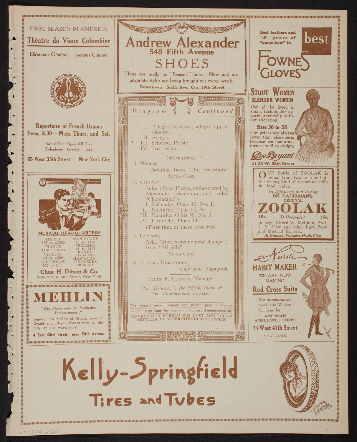 New York Philharmonic, February 24, 1918, program page 7