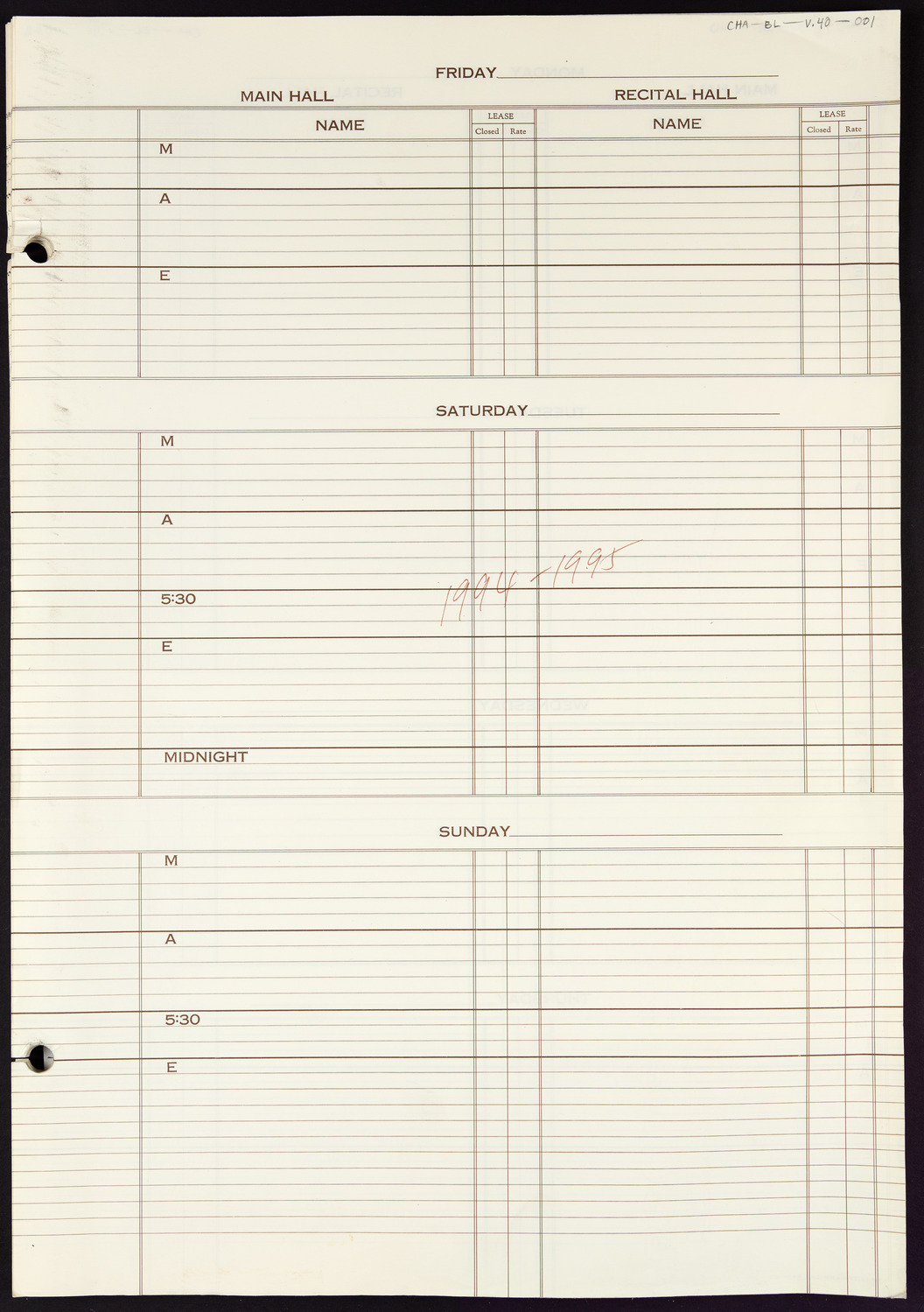 Carnegie Hall Booking Ledger, volume 40, page 1