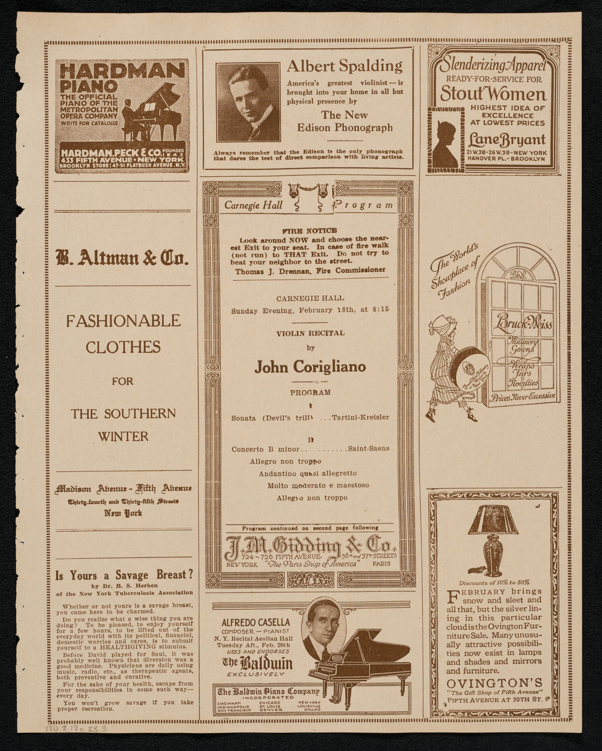 John Corigliano, Violin, February 18, 1923, program page 5