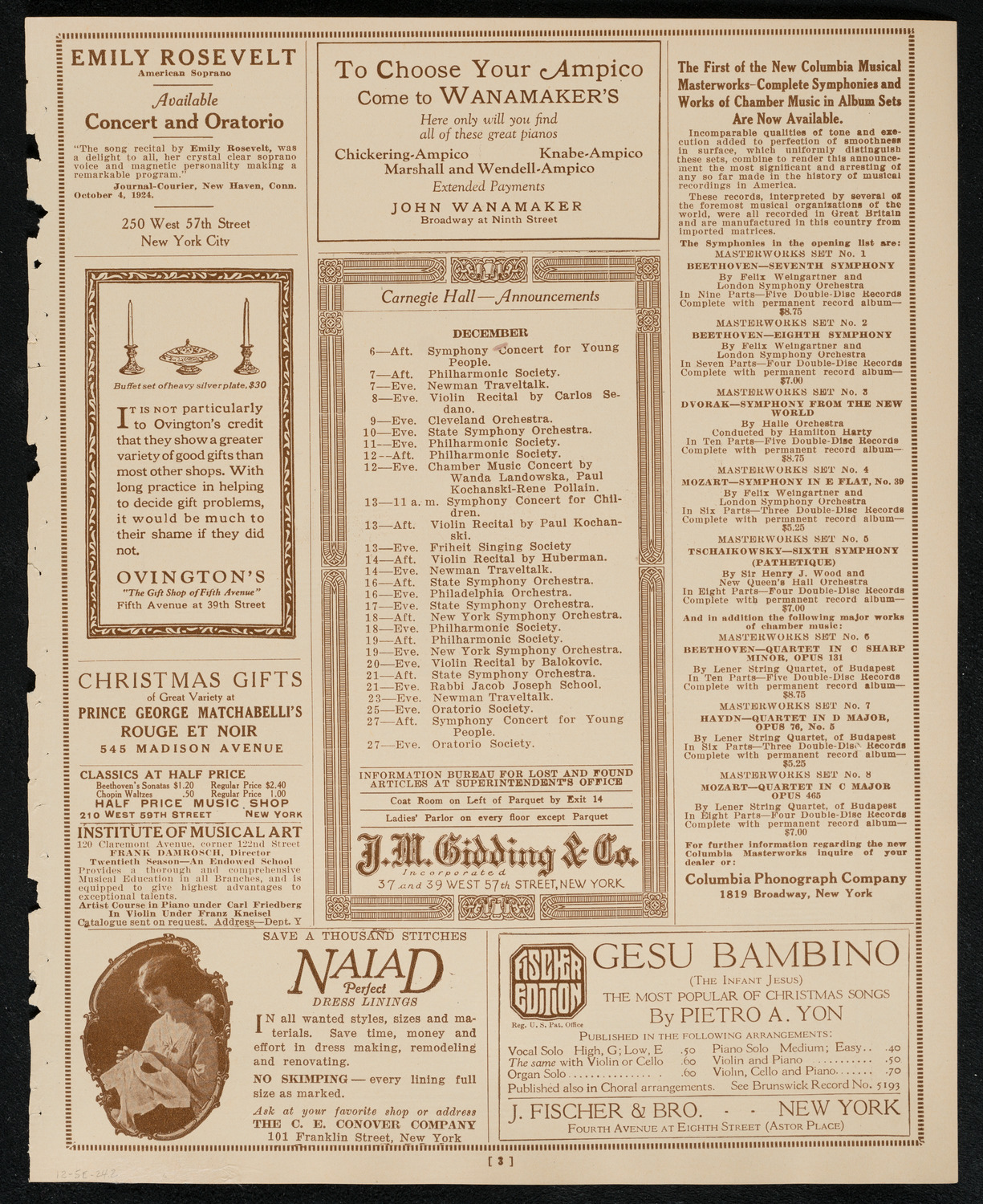 New York Symphony Orchestra, December 5, 1924, program page 3