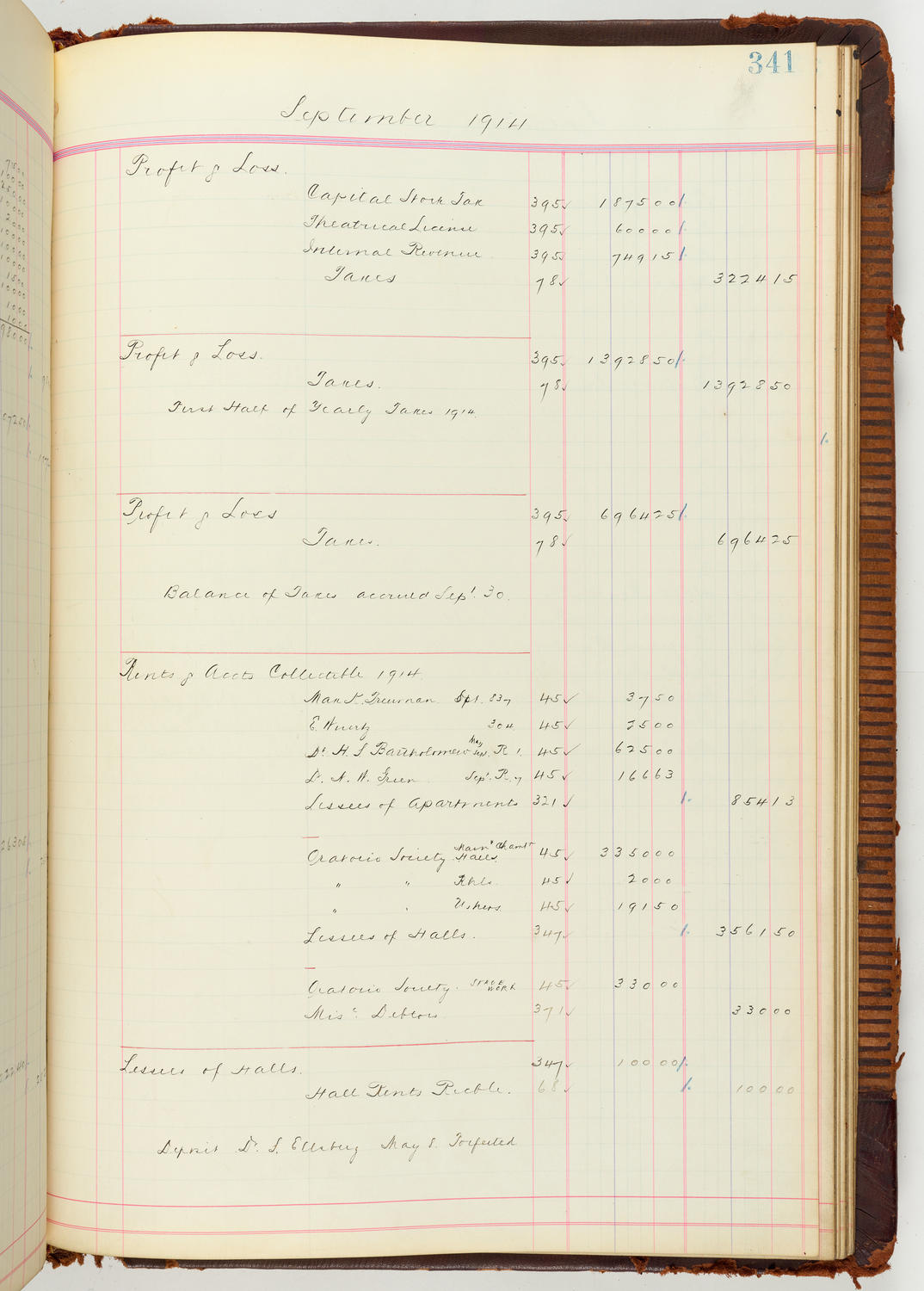 Music Hall Accounting Ledger Journal, volume 7, page 341