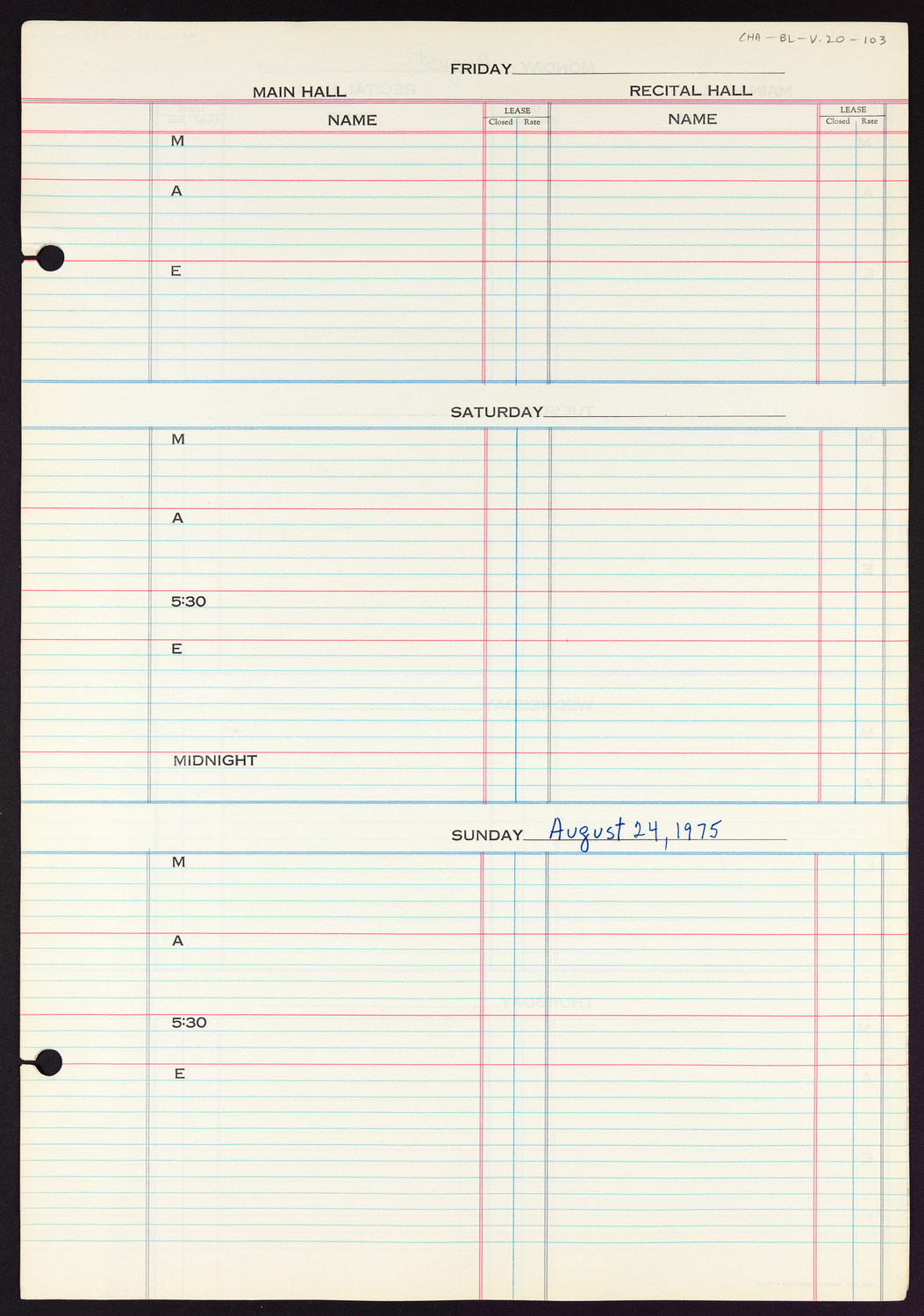 Carnegie Hall Booking Ledger, volume 20, page 103