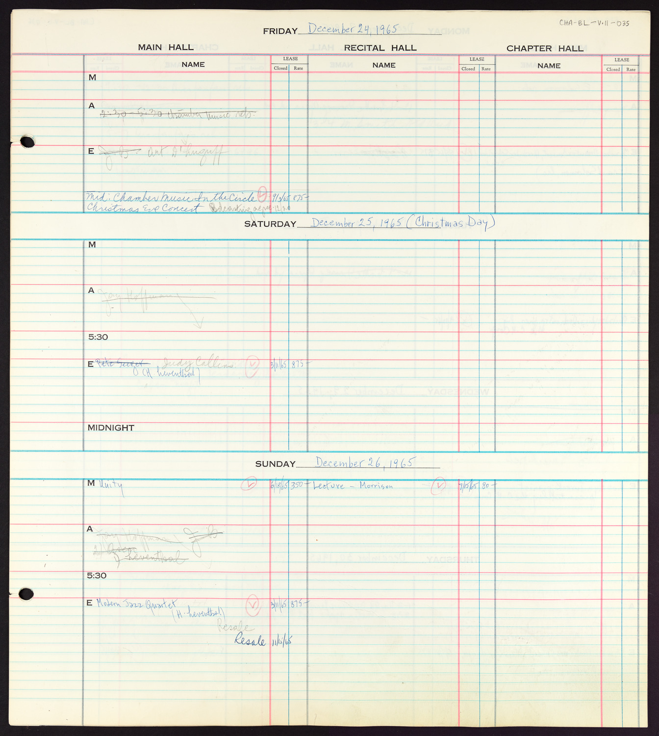 Carnegie Hall Booking Ledger, volume 11, page 35