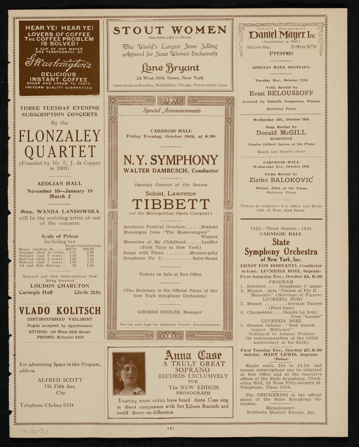 Mabel Garrison, Soprano, October 24, 1925, program page 9