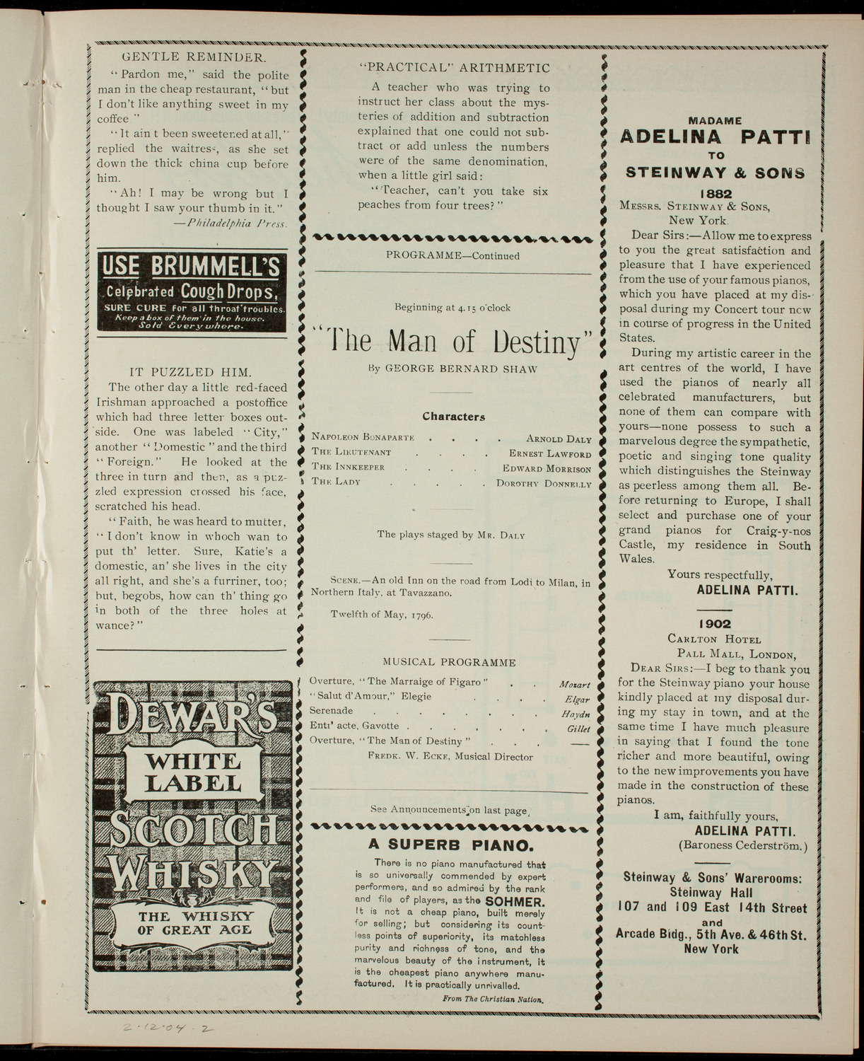Amateur Comedy Club, February 12, 1904, program page 3