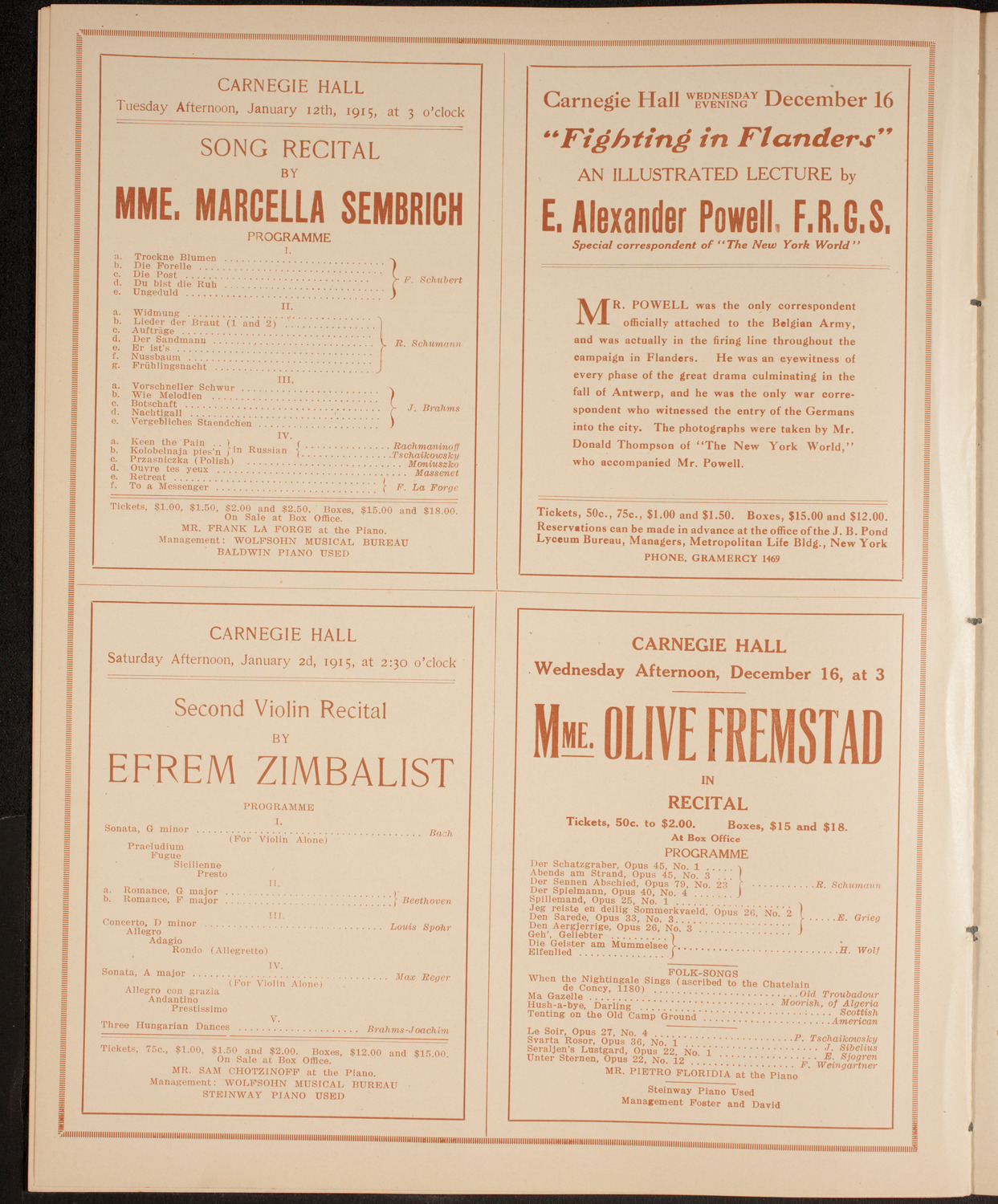 Fritz Kreisler, Violin, December 12, 1914, program page 10
