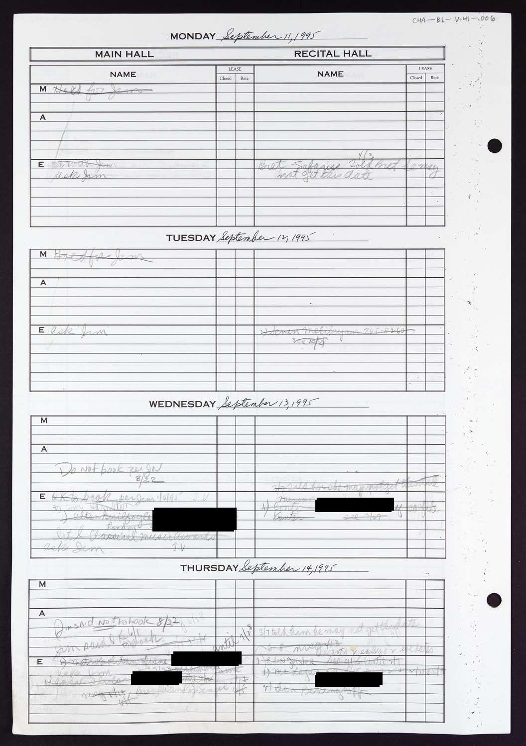 Carnegie Hall Booking Ledger, volume 41, page 6