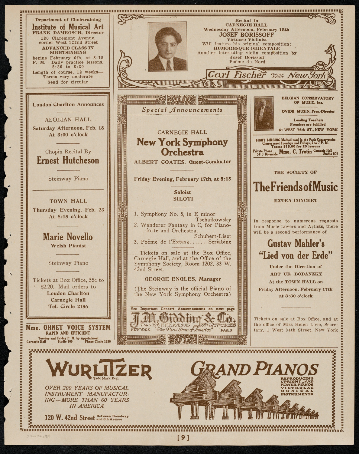 New York Symphony Orchestra, February 16, 1922, program page 9