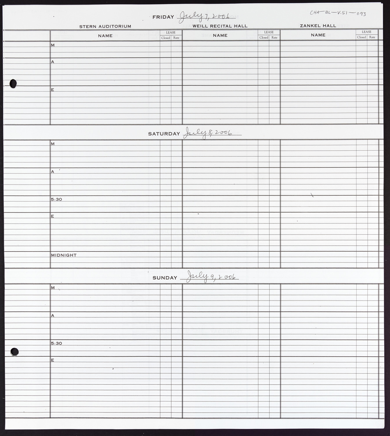 Carnegie Hall Booking Ledger, volume 51, page 93