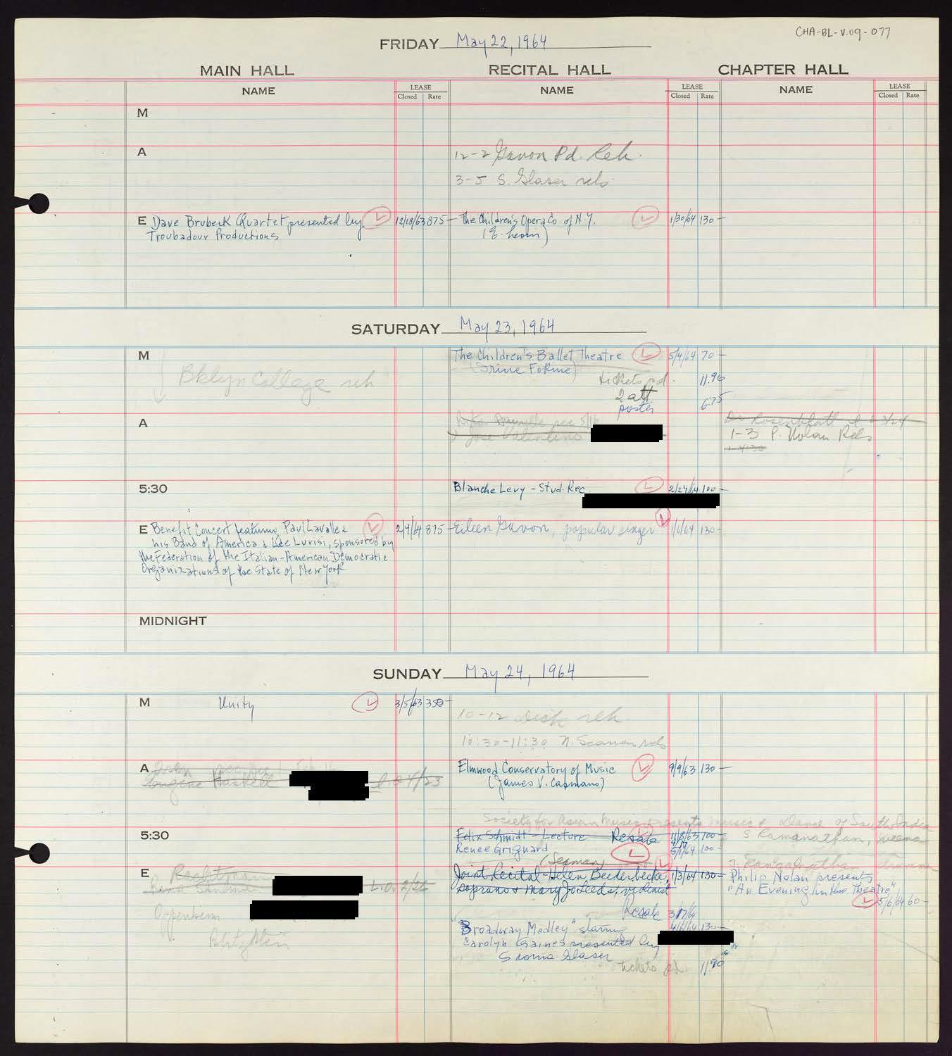 Carnegie Hall Booking Ledger, volume 9, page 77