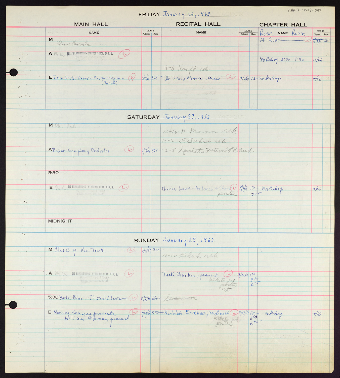 Carnegie Hall Booking Ledger, volume 7, page 47