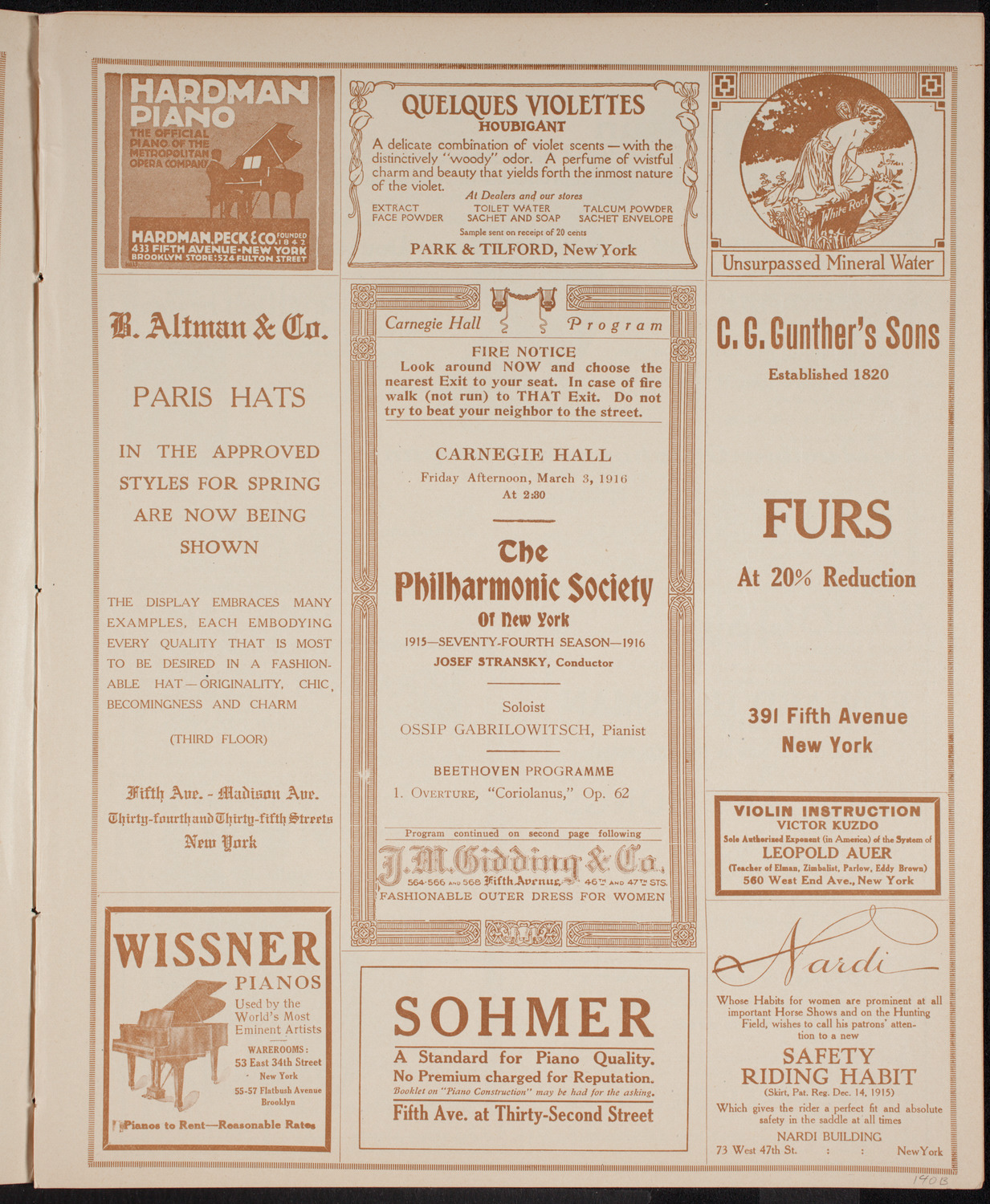 New York Philharmonic, March 3, 1916, program page 5