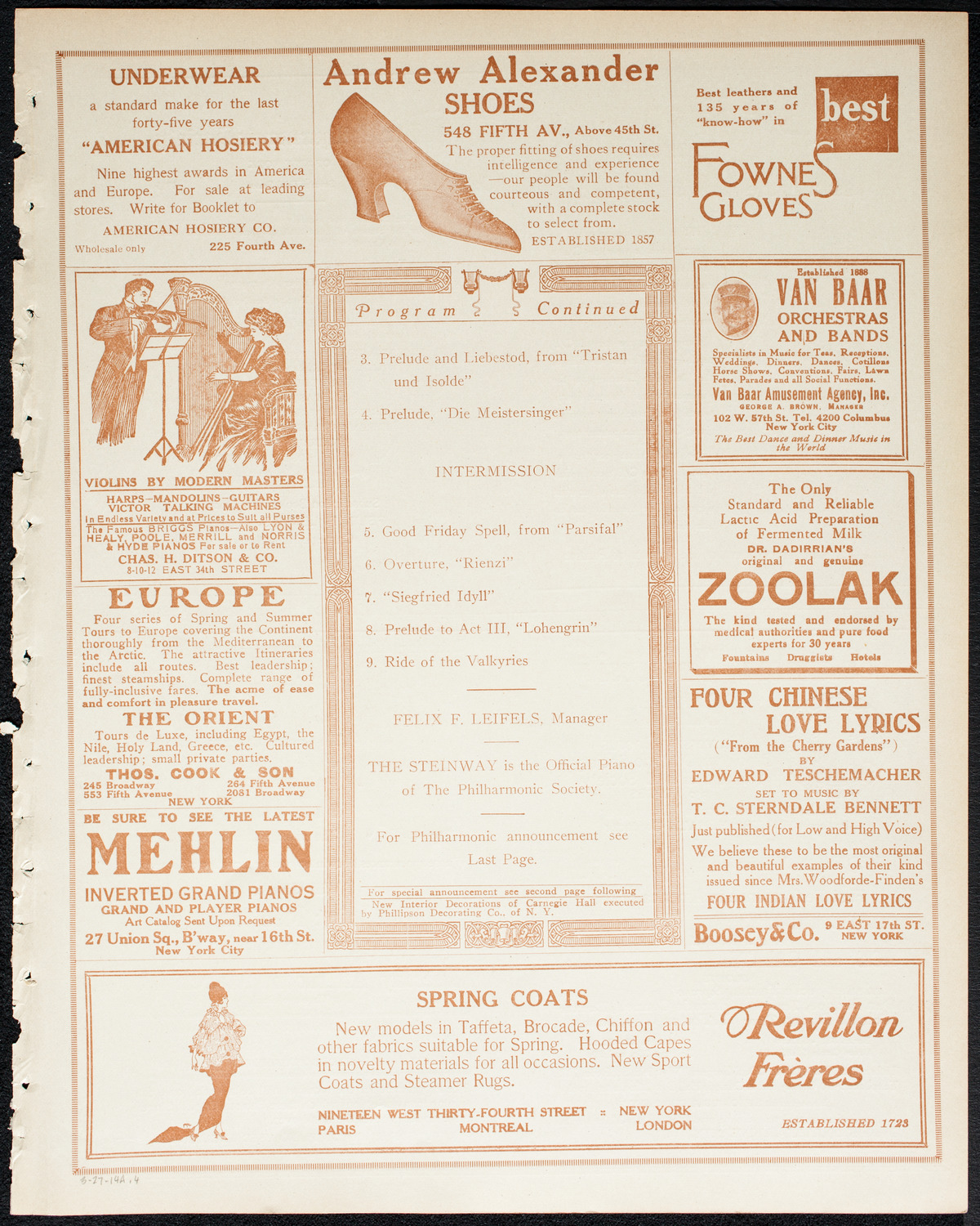 New York Philharmonic, March 27, 1914, program page 7