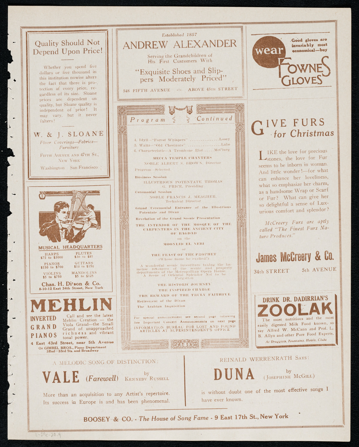 Mecca Temple of New York: Ancient Arabic Order of the Nobles of the Mystic Shrine, November 29, 1920, program page 7