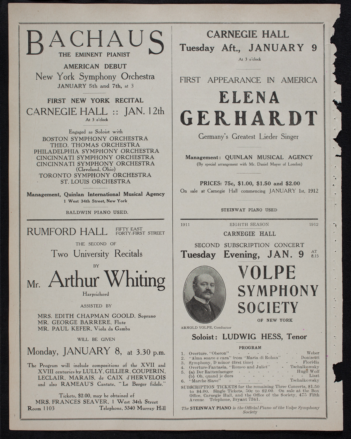 Kathleen Parlow, Violin, January 4, 1912, program page 10