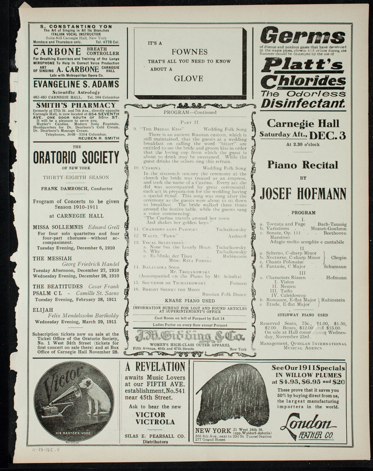 Great Imperial Russian Court Balalaika Orchestra, November 28, 1910, program page 9