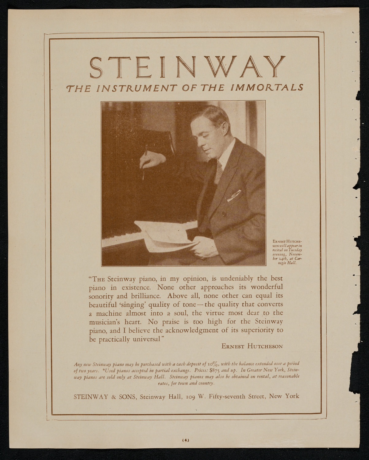 Ernest Hutcheson, Piano, November 24, 1925, program page 4