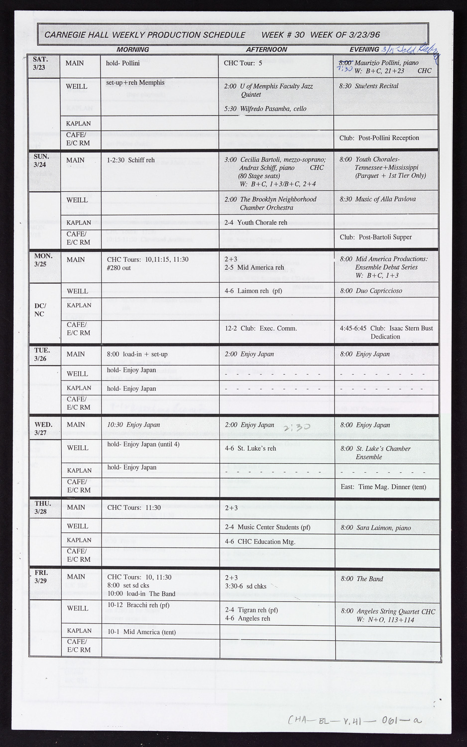 Carnegie Hall Booking Ledger, volume 41, page 61a