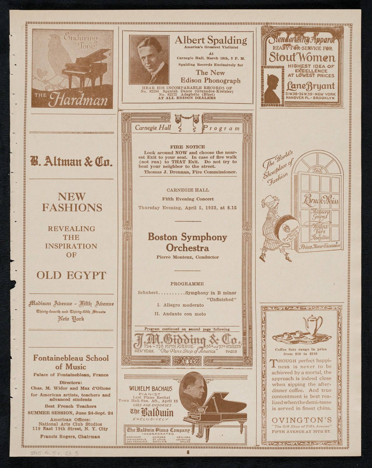 Boston Symphony Orchestra, April 5, 1923, program page 5