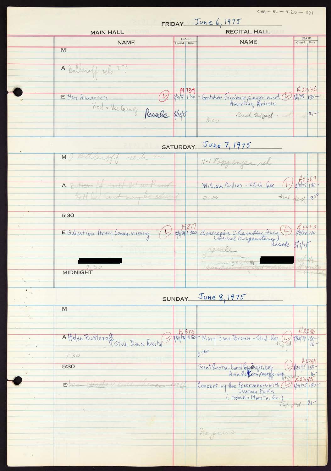 Carnegie Hall Booking Ledger, volume 20, page 81